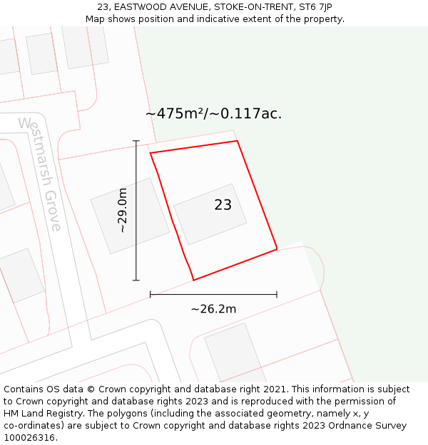 23, EASTWOOD AVENUE, STOKE-ON-TRENT, ST6 7JP: Plot and title map