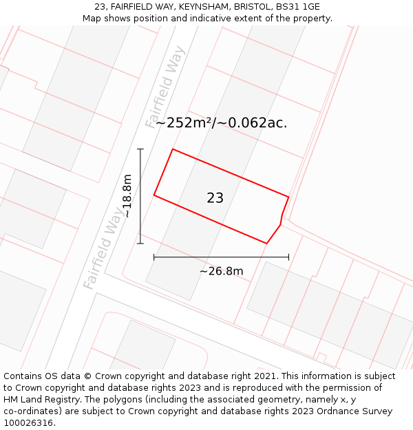 23, FAIRFIELD WAY, KEYNSHAM, BRISTOL, BS31 1GE: Plot and title map