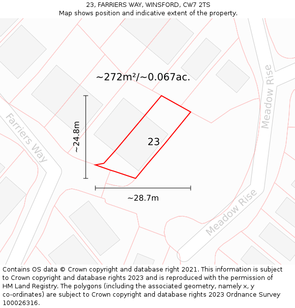 23, FARRIERS WAY, WINSFORD, CW7 2TS: Plot and title map