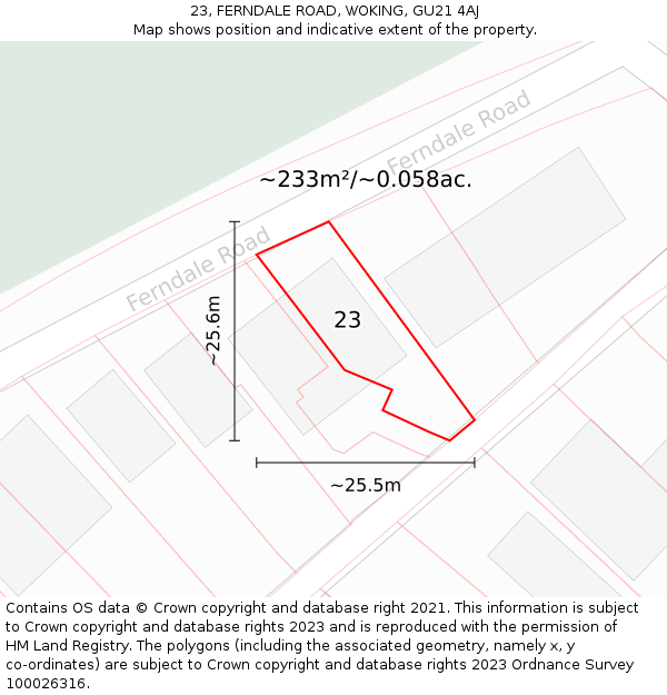 23, FERNDALE ROAD, WOKING, GU21 4AJ: Plot and title map