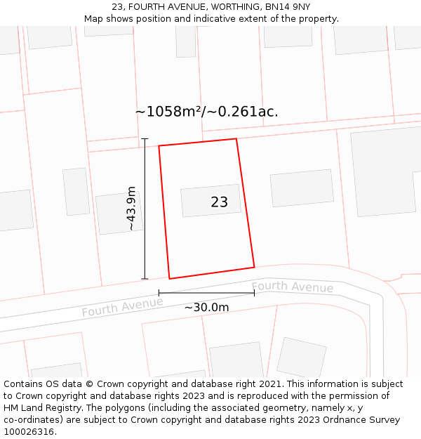 23, FOURTH AVENUE, WORTHING, BN14 9NY: Plot and title map