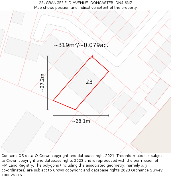 23, GRANGEFIELD AVENUE, DONCASTER, DN4 6NZ: Plot and title map