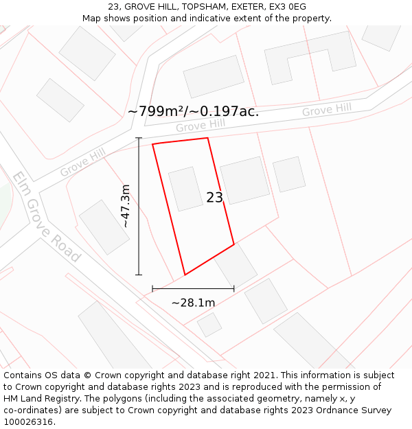 23, GROVE HILL, TOPSHAM, EXETER, EX3 0EG: Plot and title map