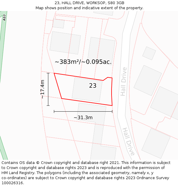 23, HALL DRIVE, WORKSOP, S80 3GB: Plot and title map