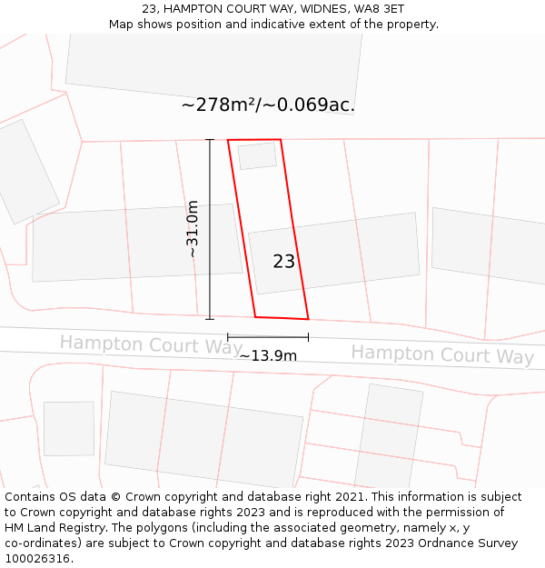 23, HAMPTON COURT WAY, WIDNES, WA8 3ET: Plot and title map