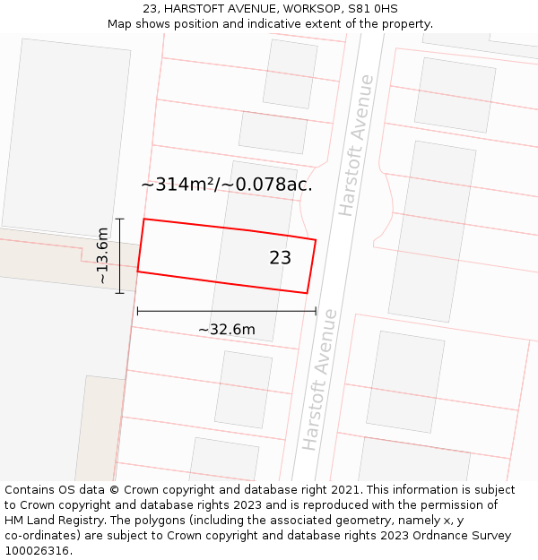 23, HARSTOFT AVENUE, WORKSOP, S81 0HS: Plot and title map