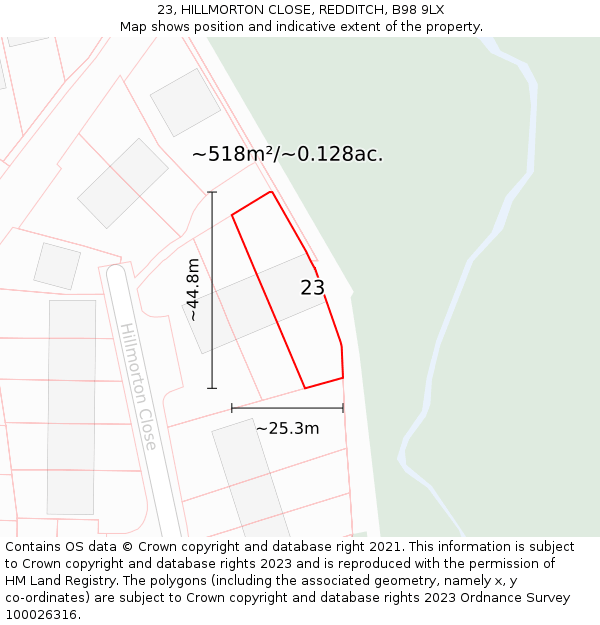 23, HILLMORTON CLOSE, REDDITCH, B98 9LX: Plot and title map