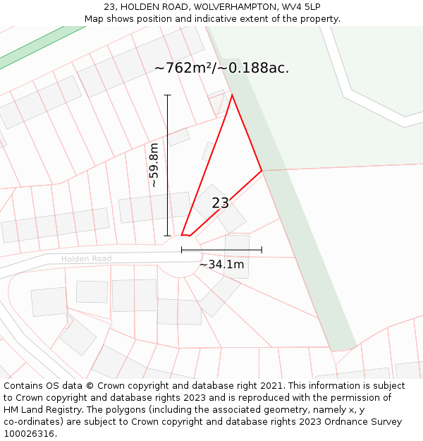 23, HOLDEN ROAD, WOLVERHAMPTON, WV4 5LP: Plot and title map