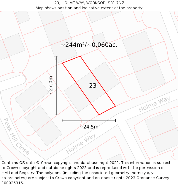 23, HOLME WAY, WORKSOP, S81 7NZ: Plot and title map