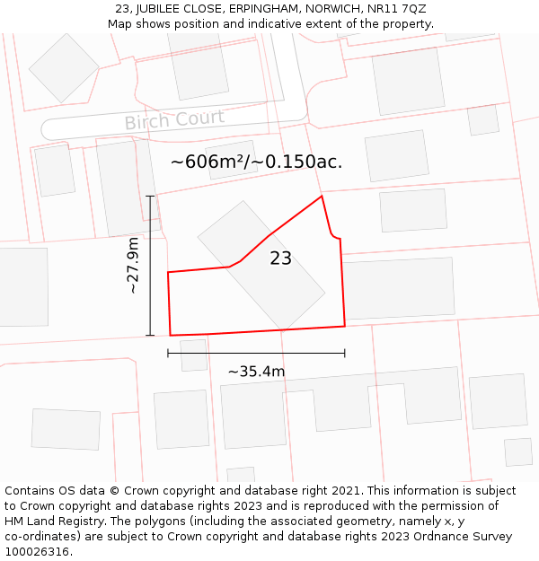 23, JUBILEE CLOSE, ERPINGHAM, NORWICH, NR11 7QZ: Plot and title map