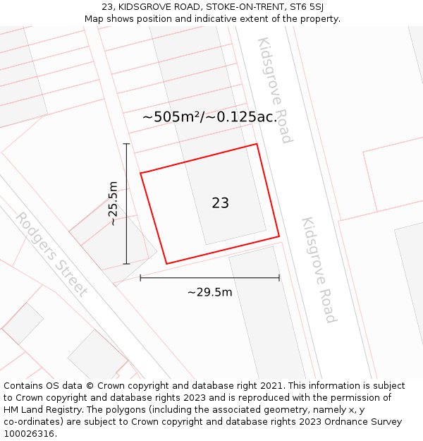 23, KIDSGROVE ROAD, STOKE-ON-TRENT, ST6 5SJ: Plot and title map