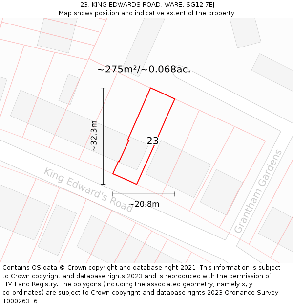 23, KING EDWARDS ROAD, WARE, SG12 7EJ: Plot and title map