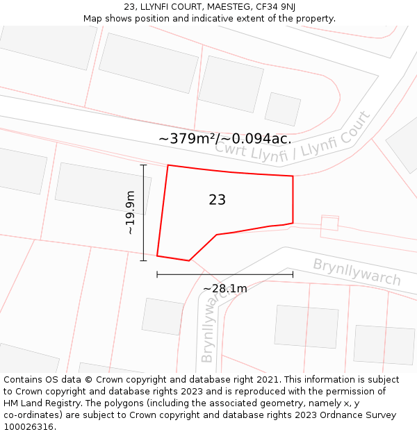 23, LLYNFI COURT, MAESTEG, CF34 9NJ: Plot and title map
