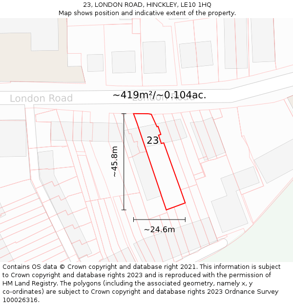 23, LONDON ROAD, HINCKLEY, LE10 1HQ: Plot and title map