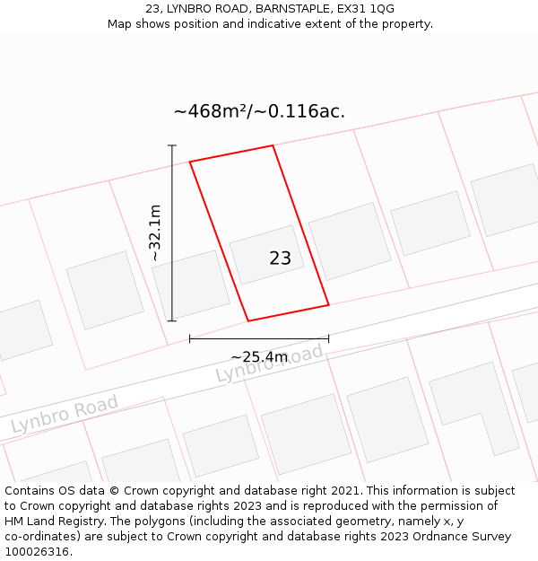 23, LYNBRO ROAD, BARNSTAPLE, EX31 1QG: Plot and title map