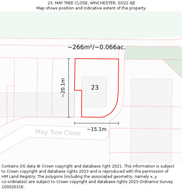 23, MAY TREE CLOSE, WINCHESTER, SO22 4JE: Plot and title map