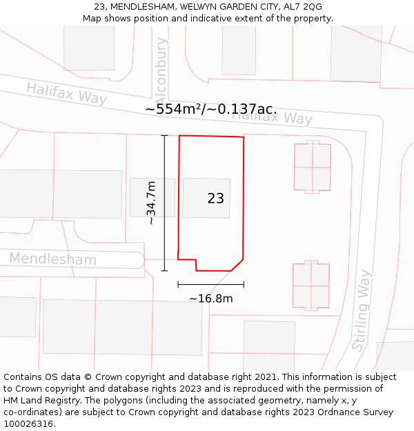 23, MENDLESHAM, WELWYN GARDEN CITY, AL7 2QG: Plot and title map