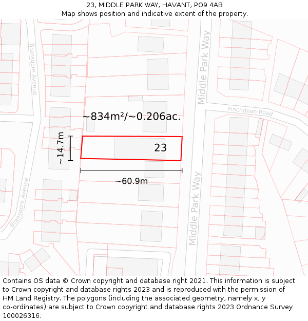 23, MIDDLE PARK WAY, HAVANT, PO9 4AB: Plot and title map