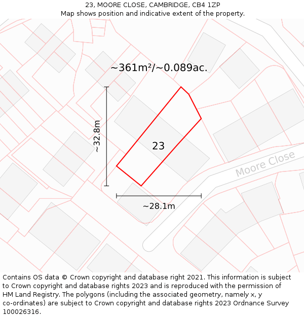 23, MOORE CLOSE, CAMBRIDGE, CB4 1ZP: Plot and title map