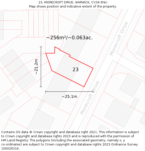 23, MORECROFT DRIVE, WARWICK, CV34 6NU: Plot and title map