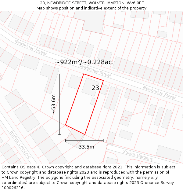 23, NEWBRIDGE STREET, WOLVERHAMPTON, WV6 0EE: Plot and title map