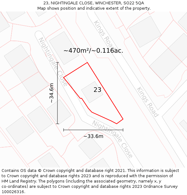 23, NIGHTINGALE CLOSE, WINCHESTER, SO22 5QA: Plot and title map