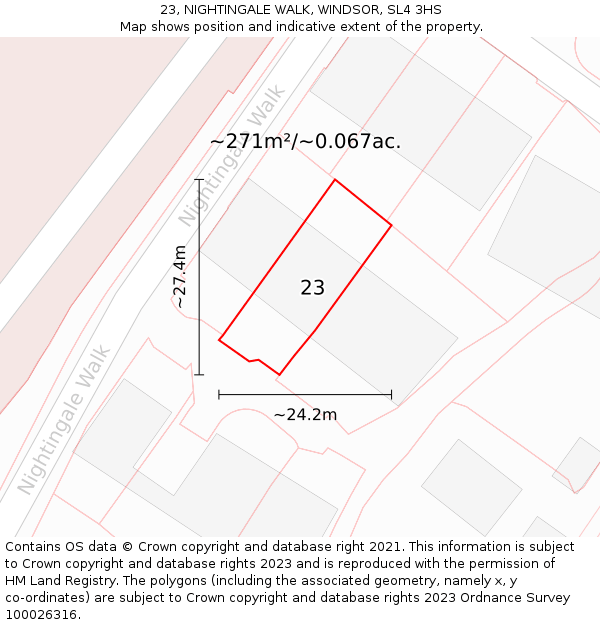 23, NIGHTINGALE WALK, WINDSOR, SL4 3HS: Plot and title map