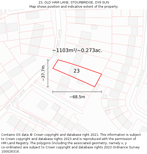 23, OLD HAM LANE, STOURBRIDGE, DY9 0UN: Plot and title map