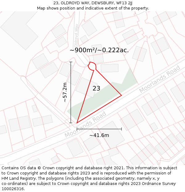 23, OLDROYD WAY, DEWSBURY, WF13 2JJ: Plot and title map