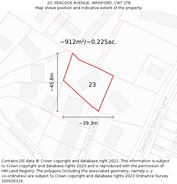 23, PEACOCK AVENUE, WINSFORD, CW7 1TB: Plot and title map