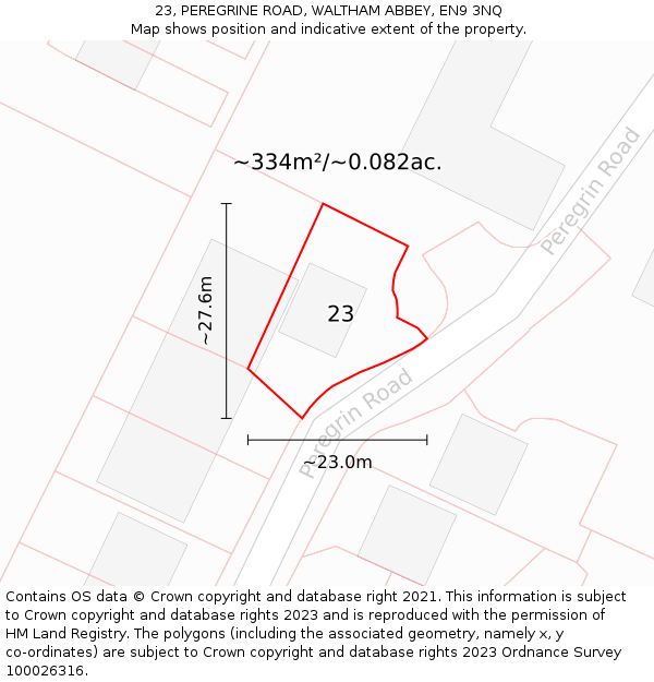 23, PEREGRINE ROAD, WALTHAM ABBEY, EN9 3NQ: Plot and title map