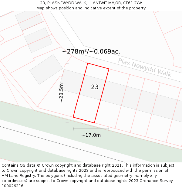 23, PLASNEWYDD WALK, LLANTWIT MAJOR, CF61 2YW: Plot and title map