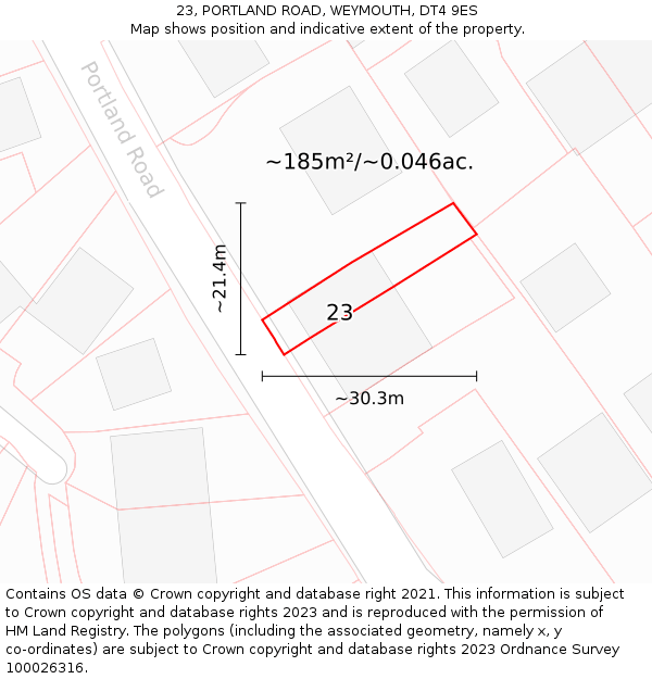 23, PORTLAND ROAD, WEYMOUTH, DT4 9ES: Plot and title map