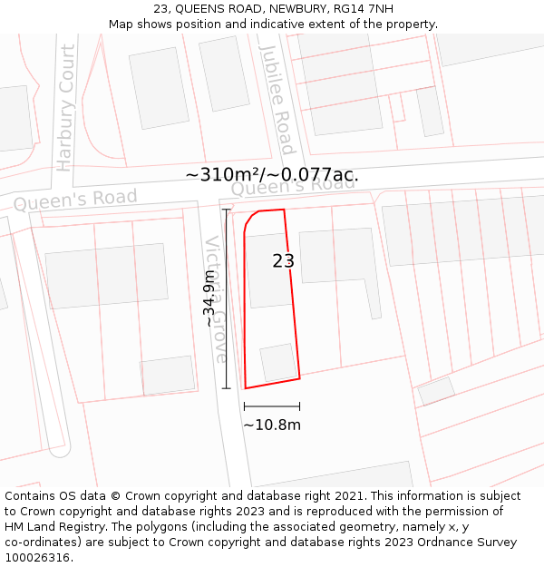 23, QUEENS ROAD, NEWBURY, RG14 7NH: Plot and title map