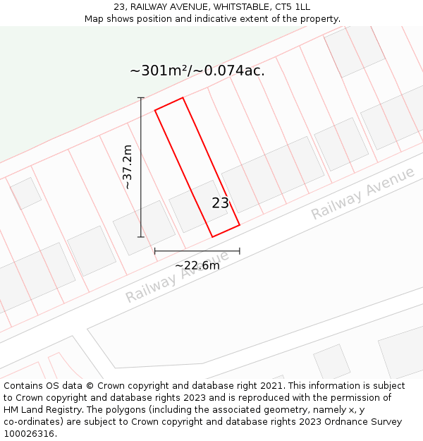 23, RAILWAY AVENUE, WHITSTABLE, CT5 1LL: Plot and title map