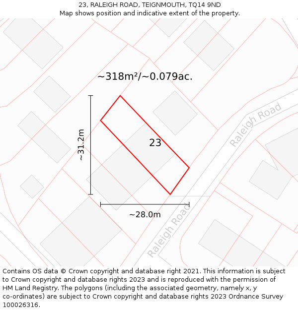 23, RALEIGH ROAD, TEIGNMOUTH, TQ14 9ND: Plot and title map