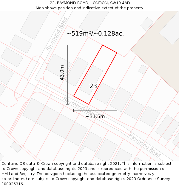 23, RAYMOND ROAD, LONDON, SW19 4AD: Plot and title map