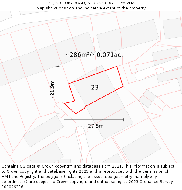 23, RECTORY ROAD, STOURBRIDGE, DY8 2HA: Plot and title map