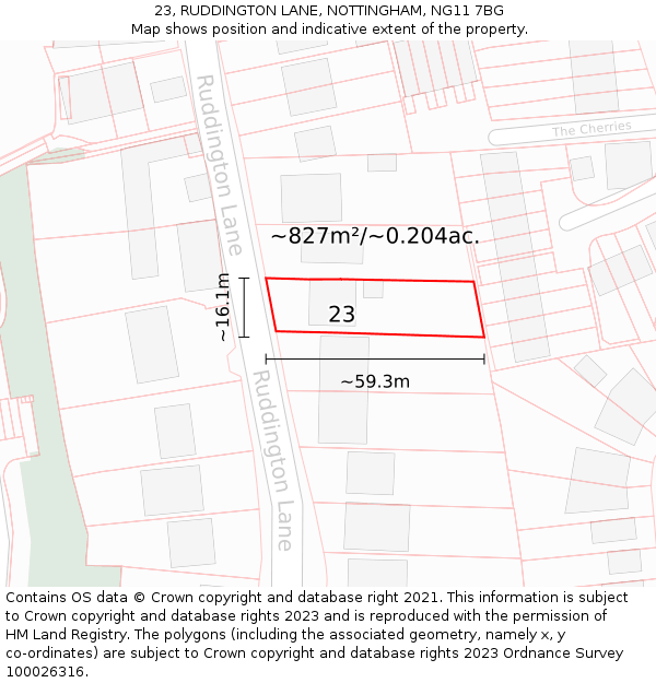 23, RUDDINGTON LANE, NOTTINGHAM, NG11 7BG: Plot and title map