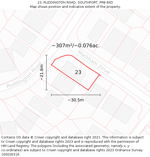 23, RUDDINGTON ROAD, SOUTHPORT, PR8 6XD: Plot and title map