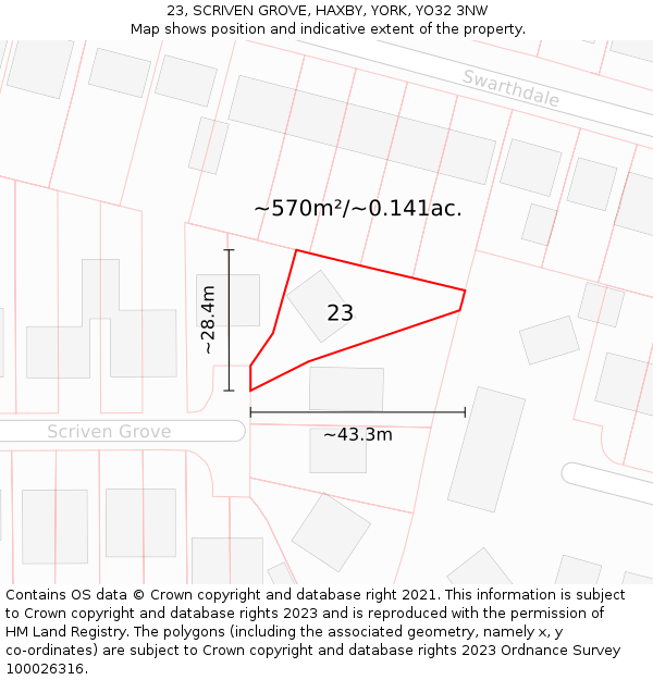 23, SCRIVEN GROVE, HAXBY, YORK, YO32 3NW: Plot and title map