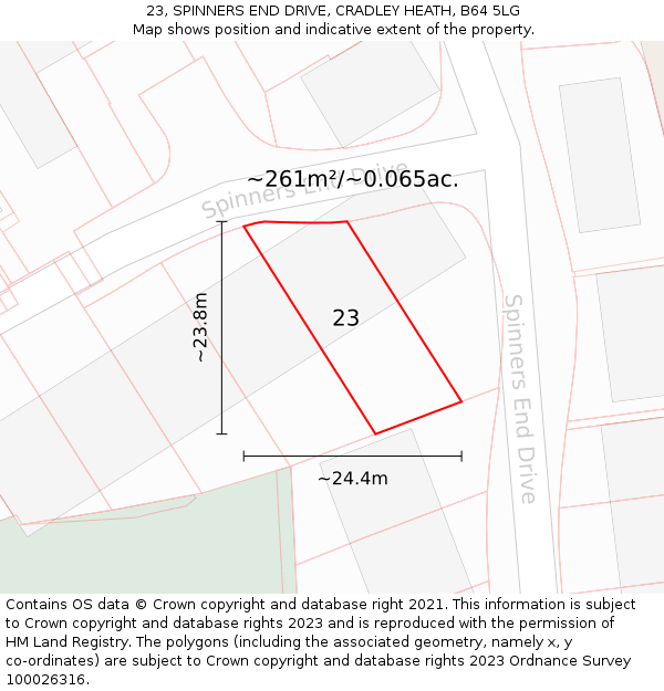 23, SPINNERS END DRIVE, CRADLEY HEATH, B64 5LG: Plot and title map