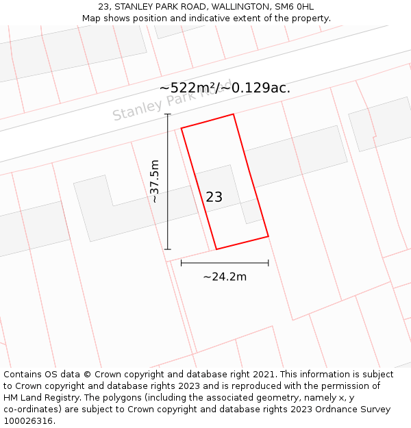 23, STANLEY PARK ROAD, WALLINGTON, SM6 0HL: Plot and title map