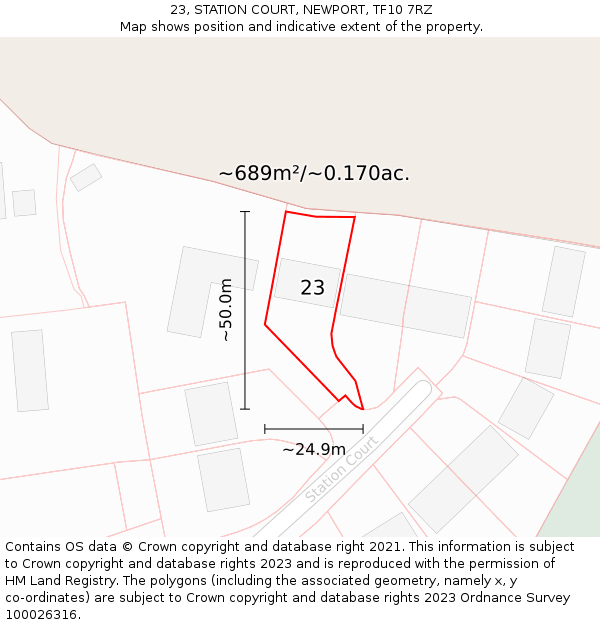 23, STATION COURT, NEWPORT, TF10 7RZ: Plot and title map