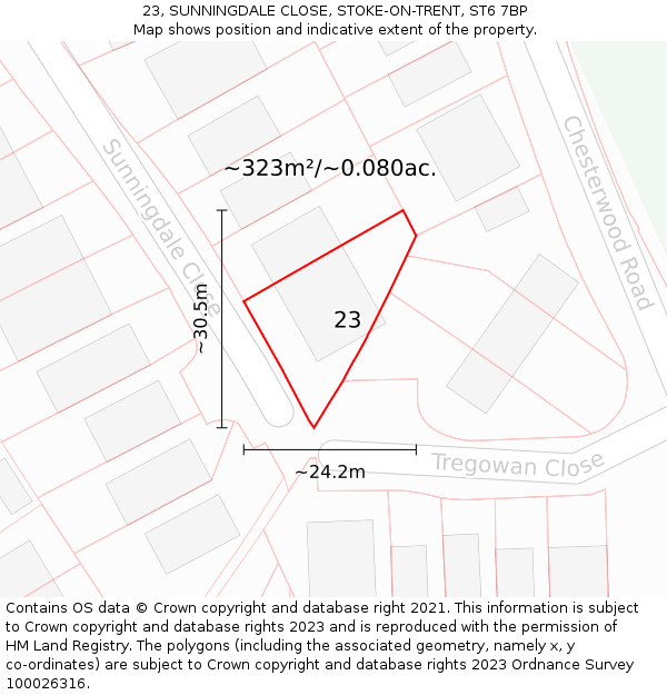 23, SUNNINGDALE CLOSE, STOKE-ON-TRENT, ST6 7BP: Plot and title map