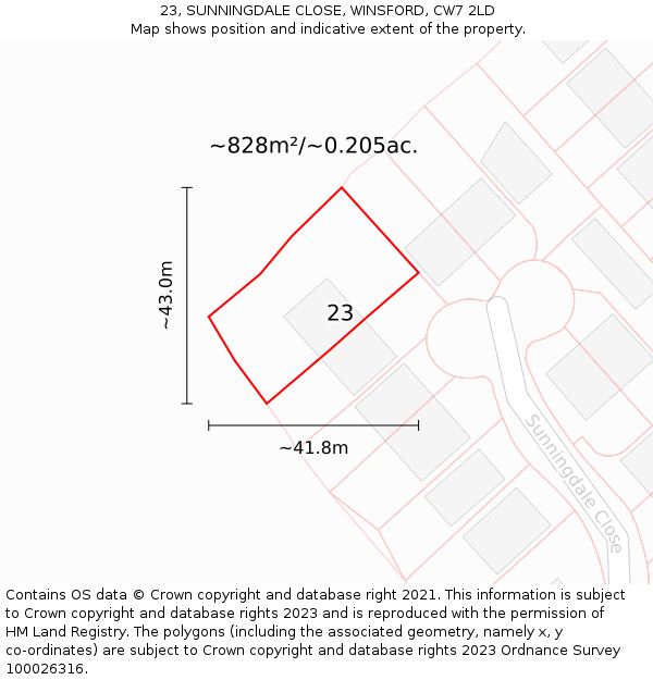 23, SUNNINGDALE CLOSE, WINSFORD, CW7 2LD: Plot and title map