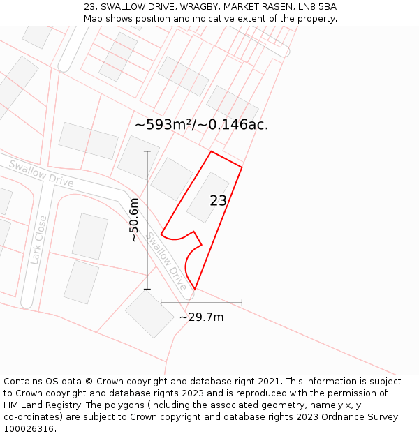 23, SWALLOW DRIVE, WRAGBY, MARKET RASEN, LN8 5BA: Plot and title map