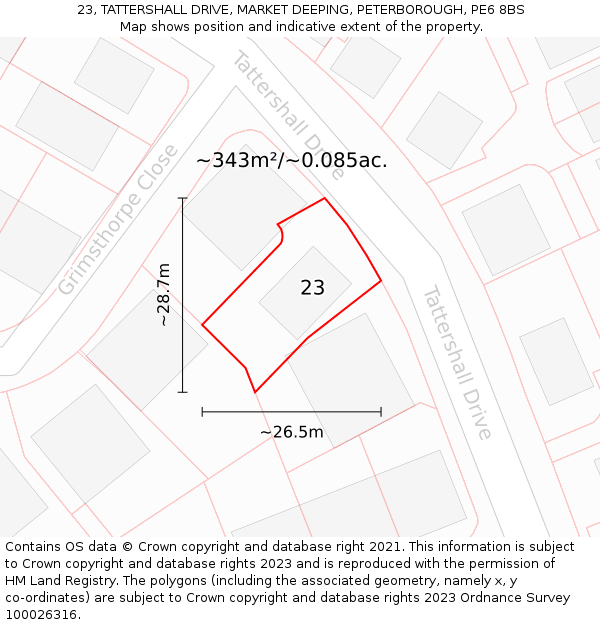 23, TATTERSHALL DRIVE, MARKET DEEPING, PETERBOROUGH, PE6 8BS: Plot and title map