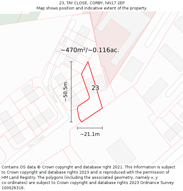 23, TAY CLOSE, CORBY, NN17 2EP: Plot and title map