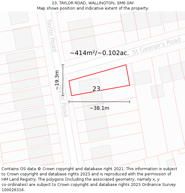 23, TAYLOR ROAD, WALLINGTON, SM6 0AY: Plot and title map